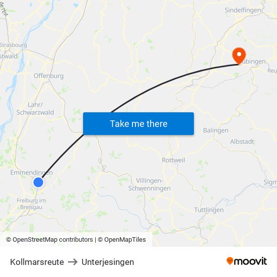 Kollmarsreute to Unterjesingen map