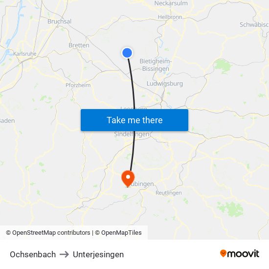 Ochsenbach to Unterjesingen map