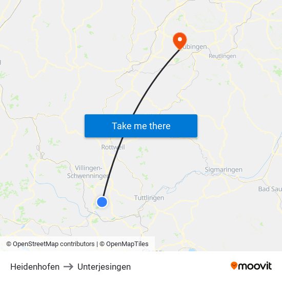 Heidenhofen to Unterjesingen map