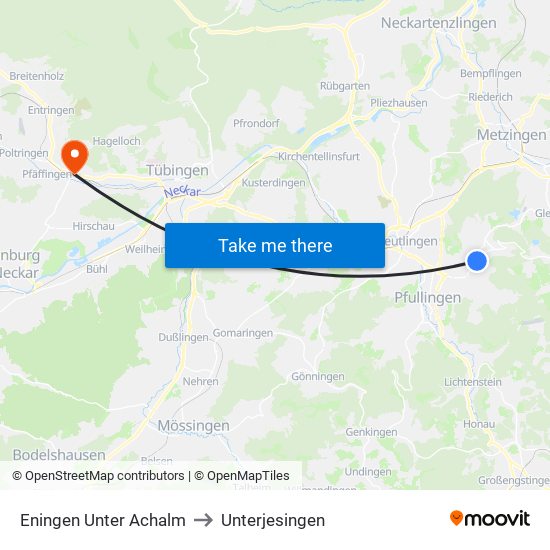 Eningen Unter Achalm to Unterjesingen map