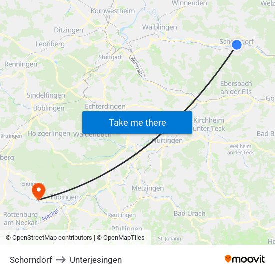 Schorndorf to Unterjesingen map