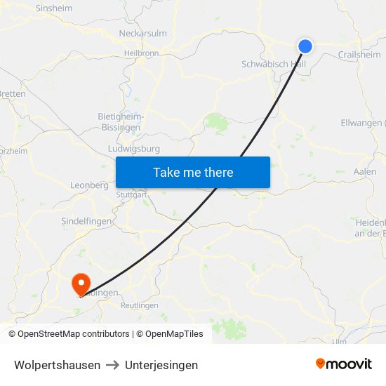 Wolpertshausen to Unterjesingen map