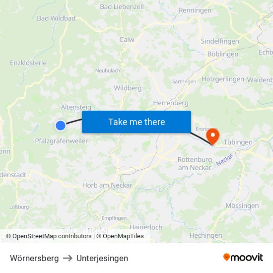 Wörnersberg to Unterjesingen map