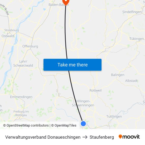 Verwaltungsverband Donaueschingen to Staufenberg map