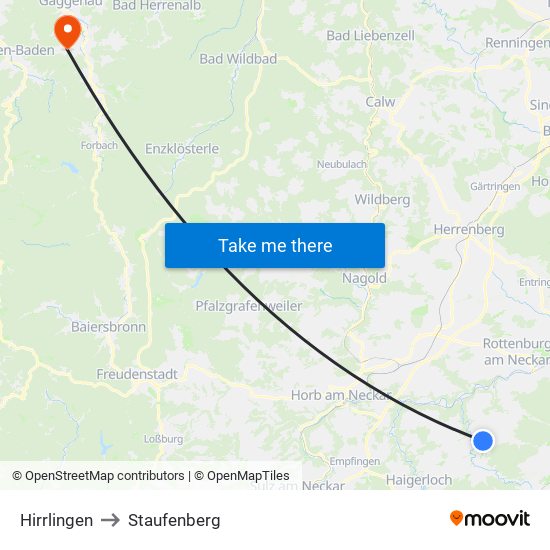 Hirrlingen to Staufenberg map