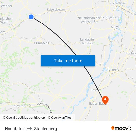 Hauptstuhl to Staufenberg map