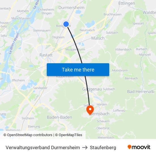 Verwaltungsverband Durmersheim to Staufenberg map