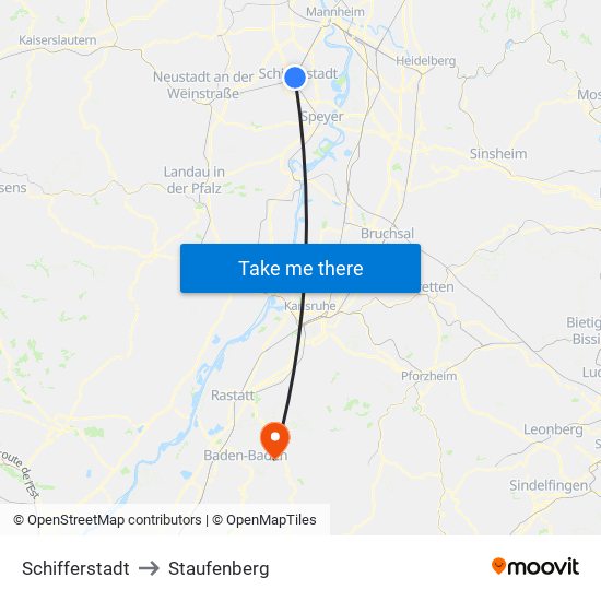 Schifferstadt to Staufenberg map