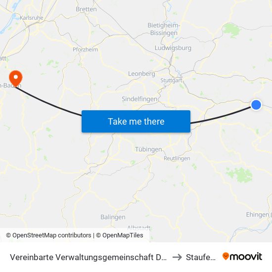Vereinbarte Verwaltungsgemeinschaft Der Stadt Göppingen to Staufenberg map
