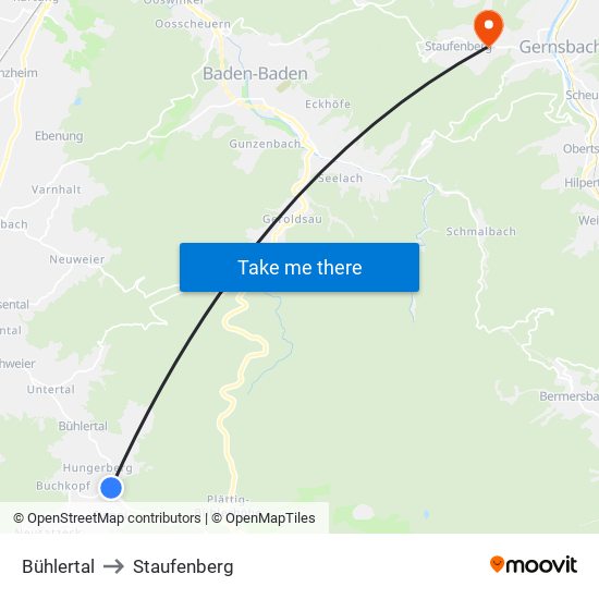 Bühlertal to Staufenberg map
