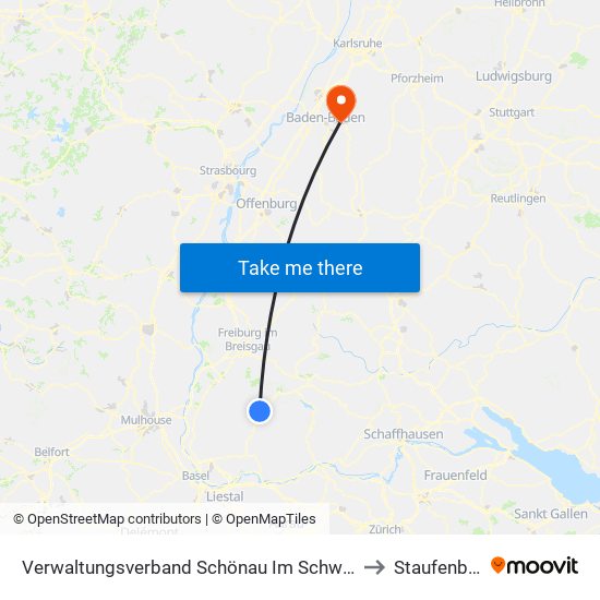 Verwaltungsverband Schönau Im Schwarzwald to Staufenberg map