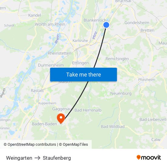 Weingarten to Staufenberg map