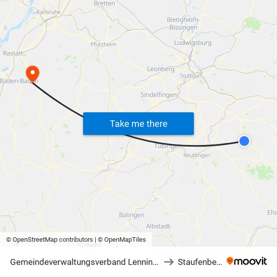 Gemeindeverwaltungsverband Lenningen to Staufenberg map