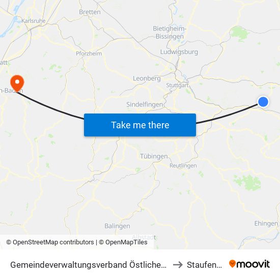 Gemeindeverwaltungsverband Östlicher Schurwald to Staufenberg map