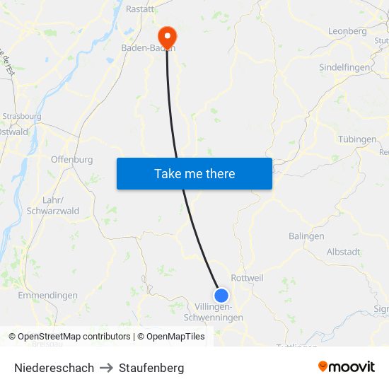 Niedereschach to Staufenberg map