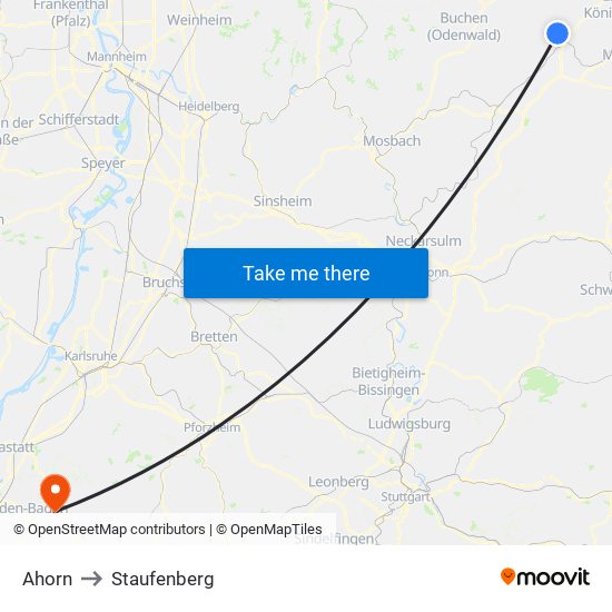 Ahorn to Staufenberg map