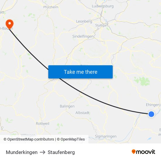 Munderkingen to Staufenberg map