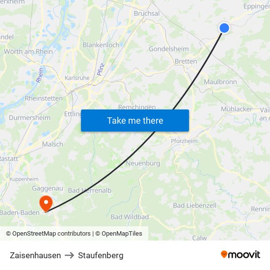 Zaisenhausen to Staufenberg map