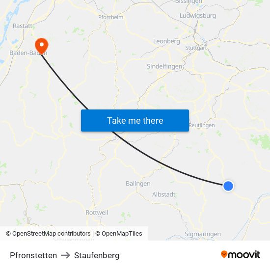 Pfronstetten to Staufenberg map