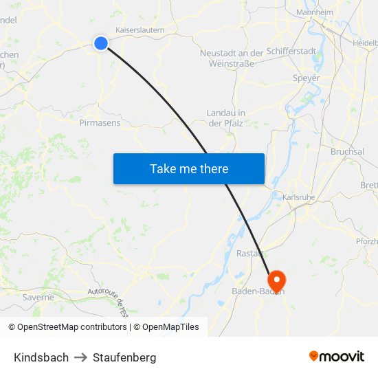 Kindsbach to Staufenberg map