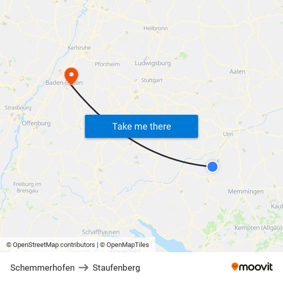 Schemmerhofen to Staufenberg map