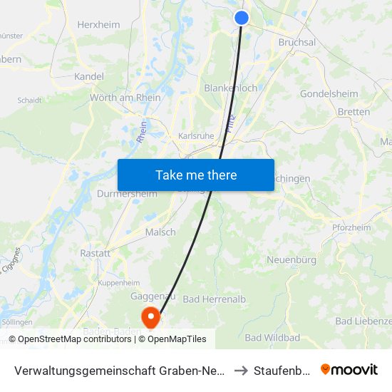 Verwaltungsgemeinschaft Graben-Neudorf to Staufenberg map