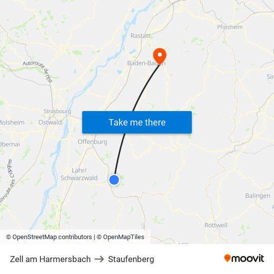 Zell am Harmersbach to Staufenberg map