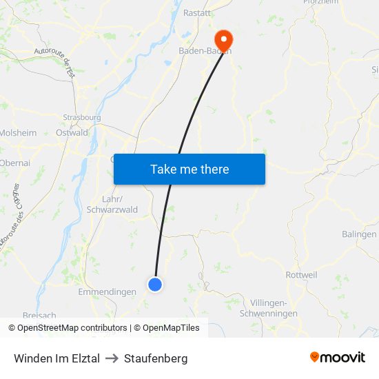 Winden Im Elztal to Staufenberg map