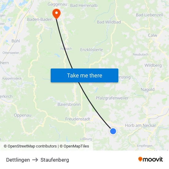 Dettlingen to Staufenberg map