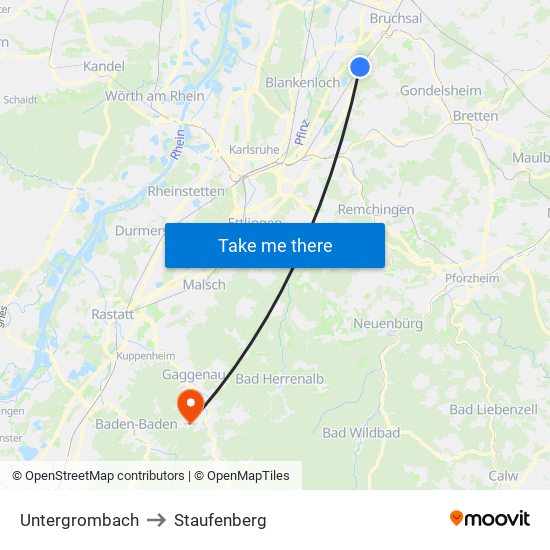 Untergrombach to Staufenberg map