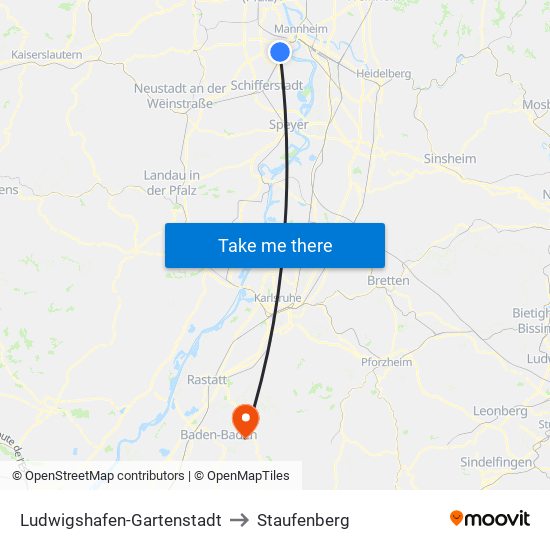 Ludwigshafen-Gartenstadt to Staufenberg map