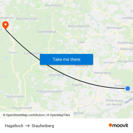 Hagelloch to Staufenberg map