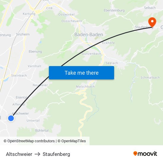 Altschweier to Staufenberg map