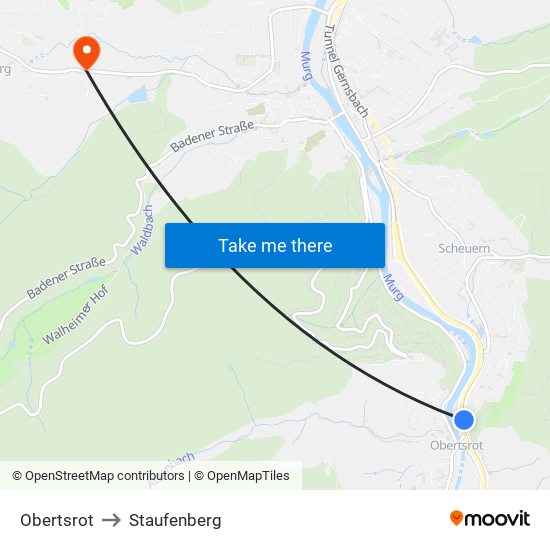 Obertsrot to Staufenberg map