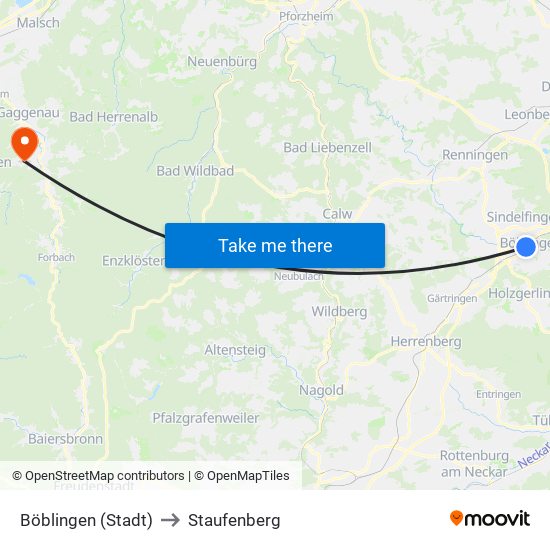 Böblingen (Stadt) to Staufenberg map