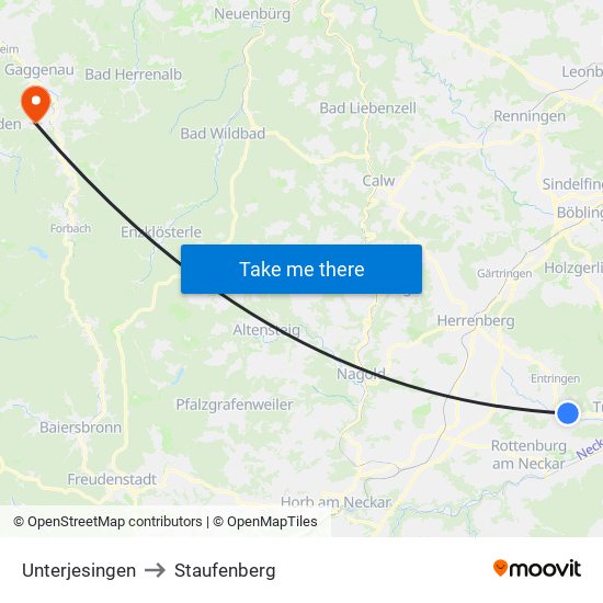 Unterjesingen to Staufenberg map