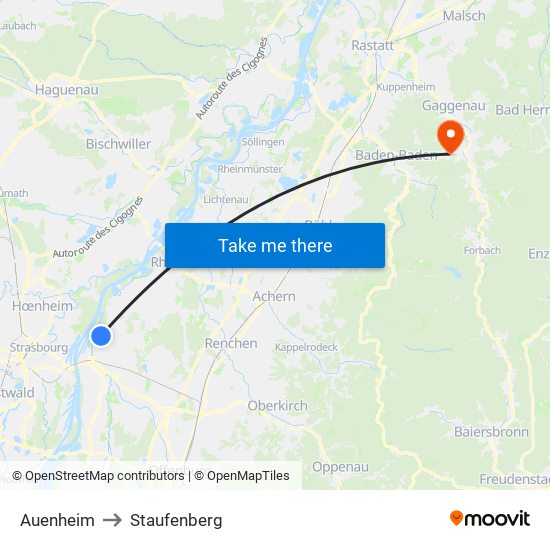 Auenheim to Staufenberg map