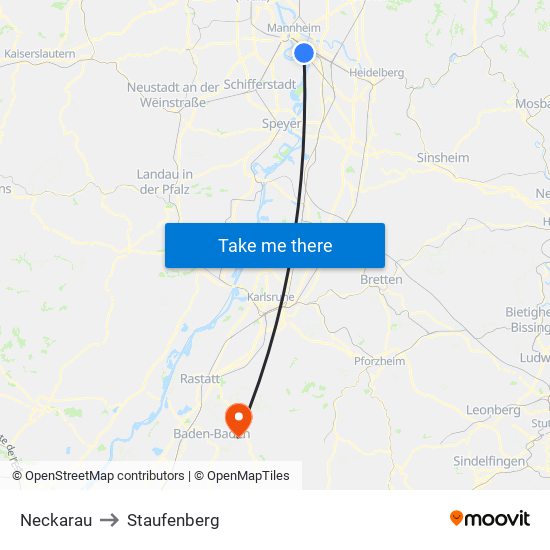 Neckarau to Staufenberg map