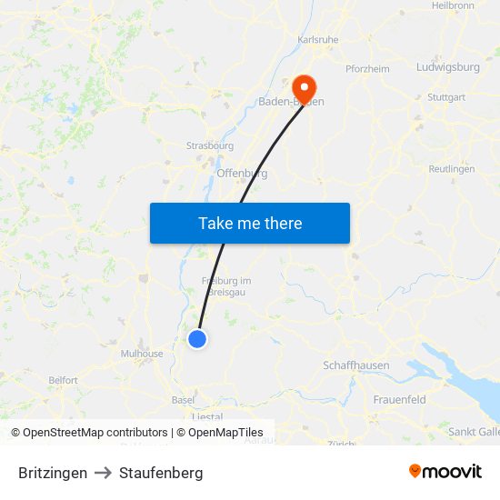 Britzingen to Staufenberg map