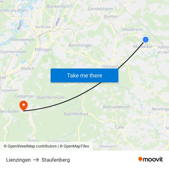 Lienzingen to Staufenberg map