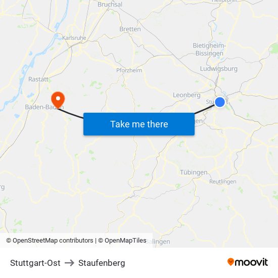Stuttgart-Ost to Staufenberg map