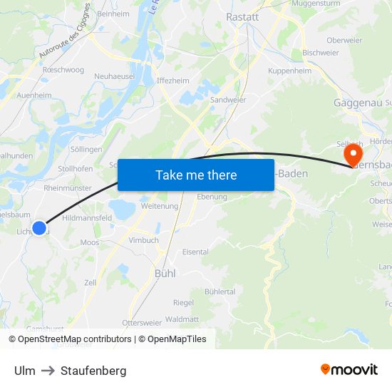 Ulm to Staufenberg map