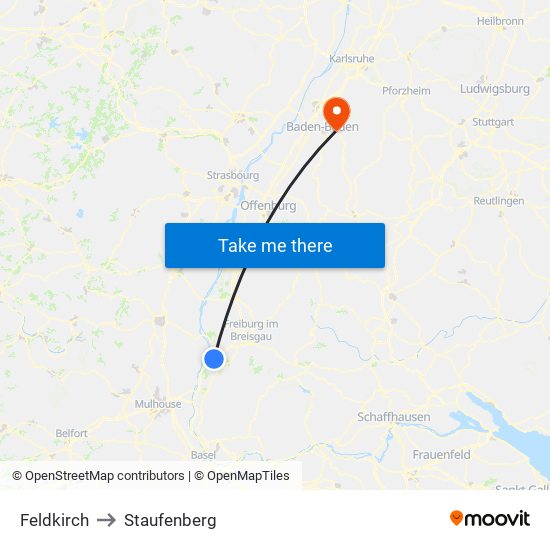 Feldkirch to Staufenberg map