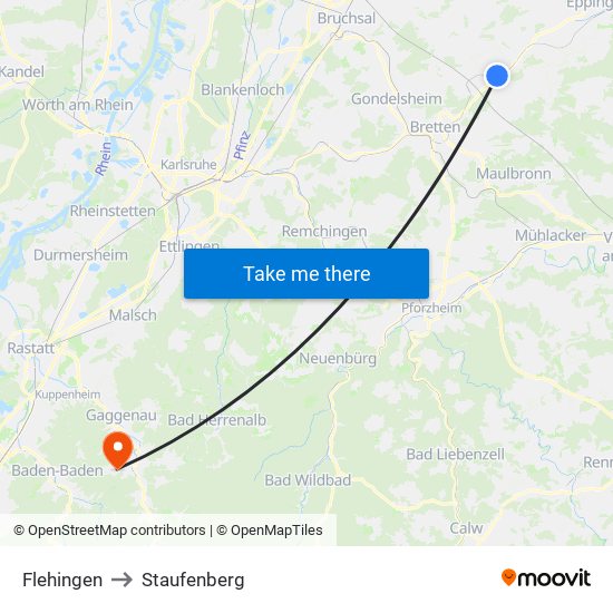 Flehingen to Staufenberg map