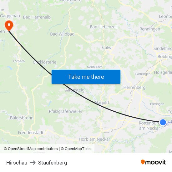 Hirschau to Staufenberg map