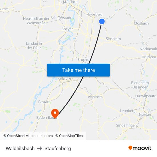 Waldhilsbach to Staufenberg map