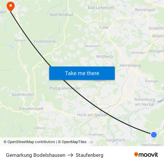 Gemarkung Bodelshausen to Staufenberg map