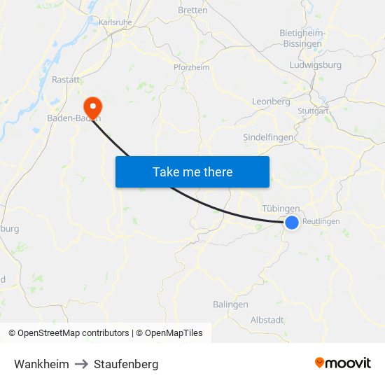 Wankheim to Staufenberg map