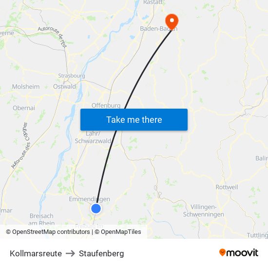 Kollmarsreute to Staufenberg map