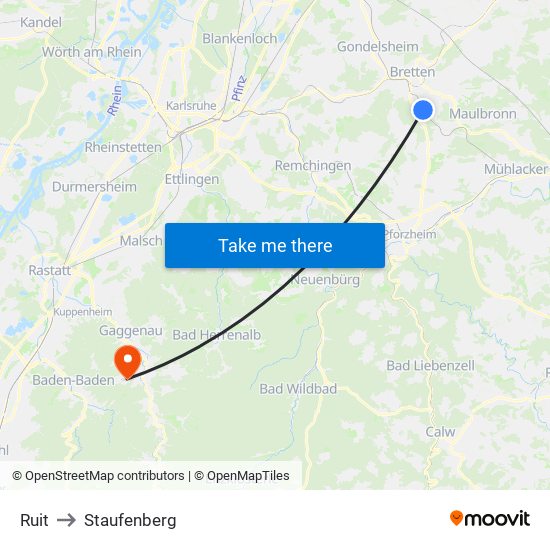 Ruit to Staufenberg map